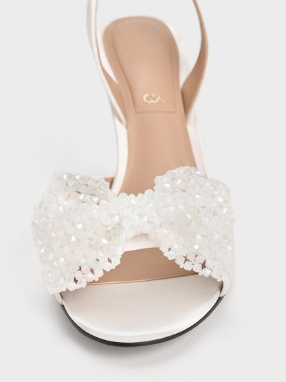 CHARLES & KEITH Exclusive / Beaded Bow Slingback Pumps - White