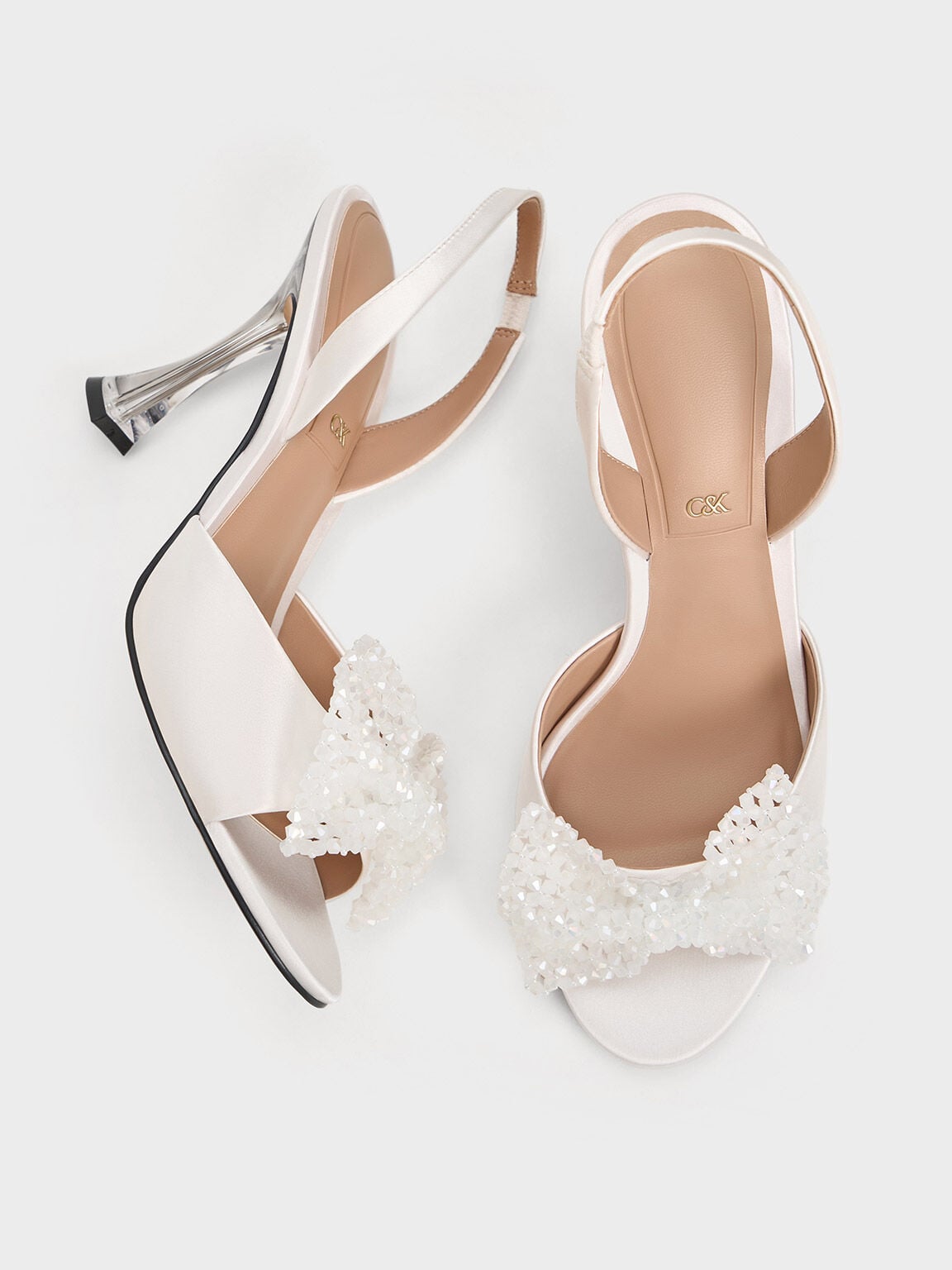CHARLES & KEITH Exclusive / Beaded Bow Slingback Pumps - White