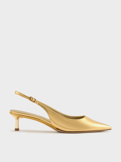 CHARLES & KEITH Recommended / Curtis Metallic Slingback Kitten Heels - Gold