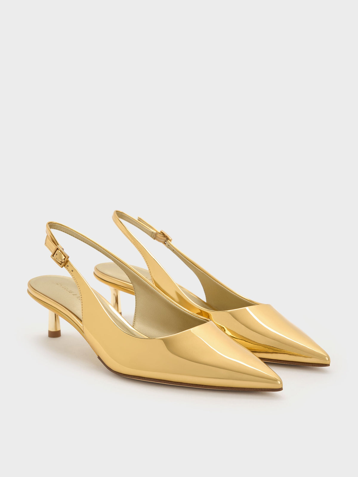 CHARLES & KEITH Recommended / Curtis Metallic Slingback Kitten Heels - Gold
