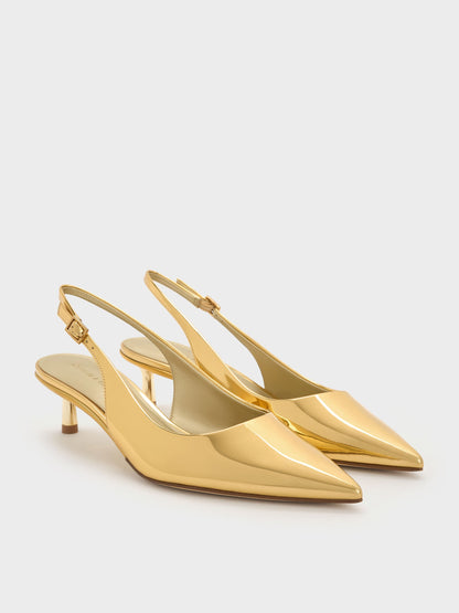 CHARLES & KEITH Recommended / Curtis Metallic Slingback Kitten Heels - Gold