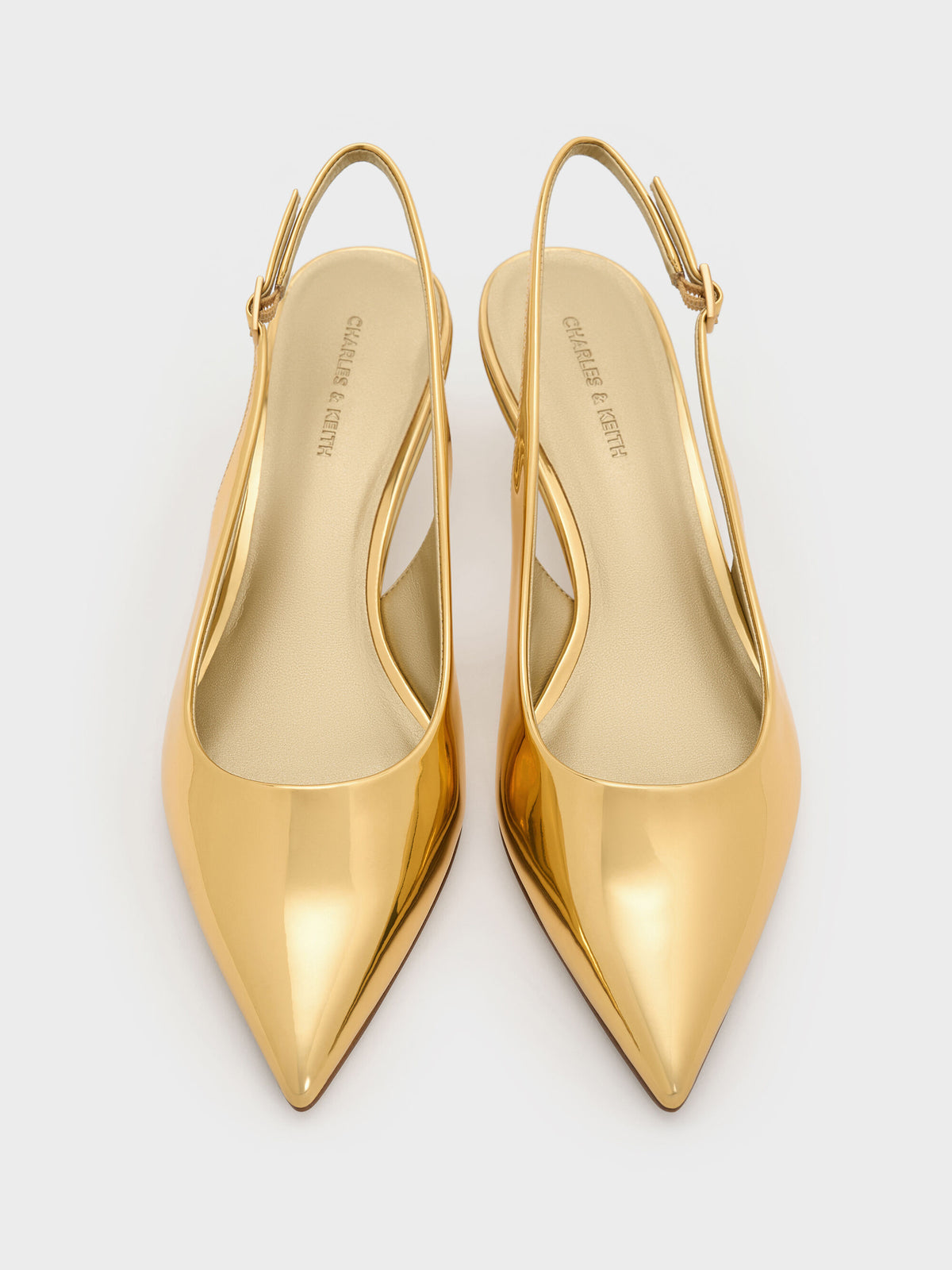 CHARLES & KEITH Recommended / Curtis Metallic Slingback Kitten Heels - Gold