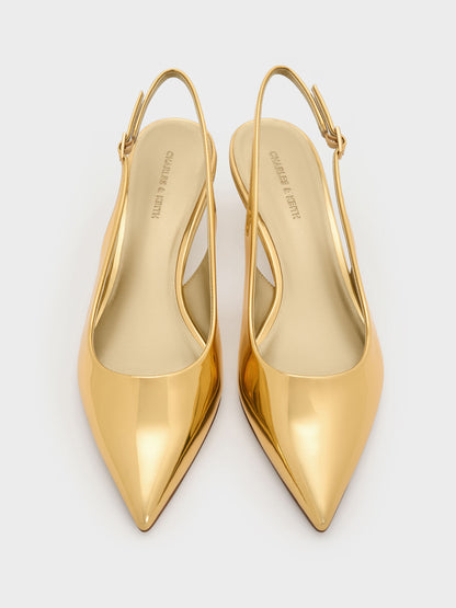 CHARLES & KEITH Recommended / Curtis Metallic Slingback Kitten Heels - Gold