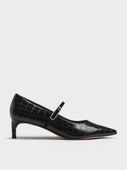 CHARLES & KEITH Premium / Luciana Croc-Effect Mary Jane Pumps - Animal Print Black