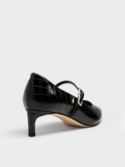CHARLES & KEITH Premium / Luciana Croc-Effect Mary Jane Pumps - Animal Print Black