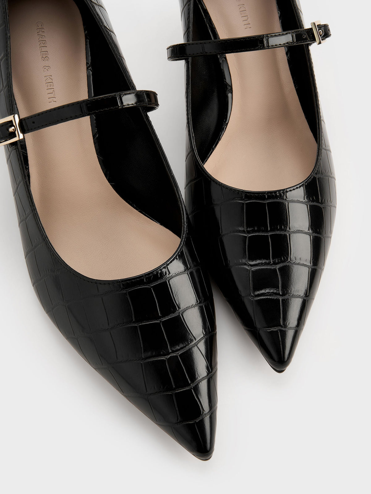 CHARLES & KEITH Premium / Luciana Croc-Effect Mary Jane Pumps - Animal Print Black