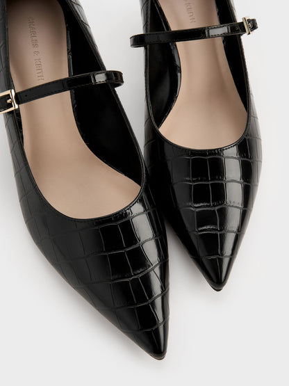 CHARLES & KEITH Premium / Luciana Croc-Effect Mary Jane Pumps - Animal Print Black