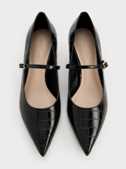 CHARLES & KEITH Premium / Luciana Croc-Effect Mary Jane Pumps - Animal Print Black