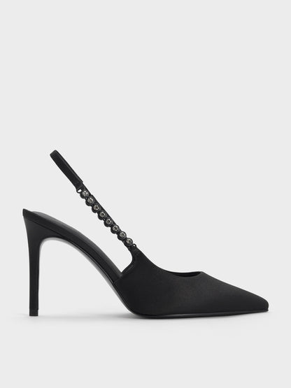 CHARLES & KEITH Featured / Flores Gem-Strap Slingback Pumps - Black