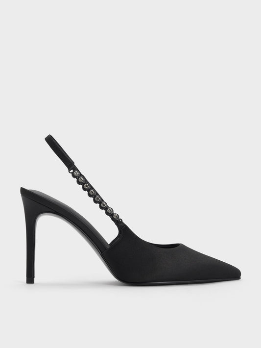 CHARLES & KEITH Featured / Flores Gem-Strap Slingback Pumps - Black