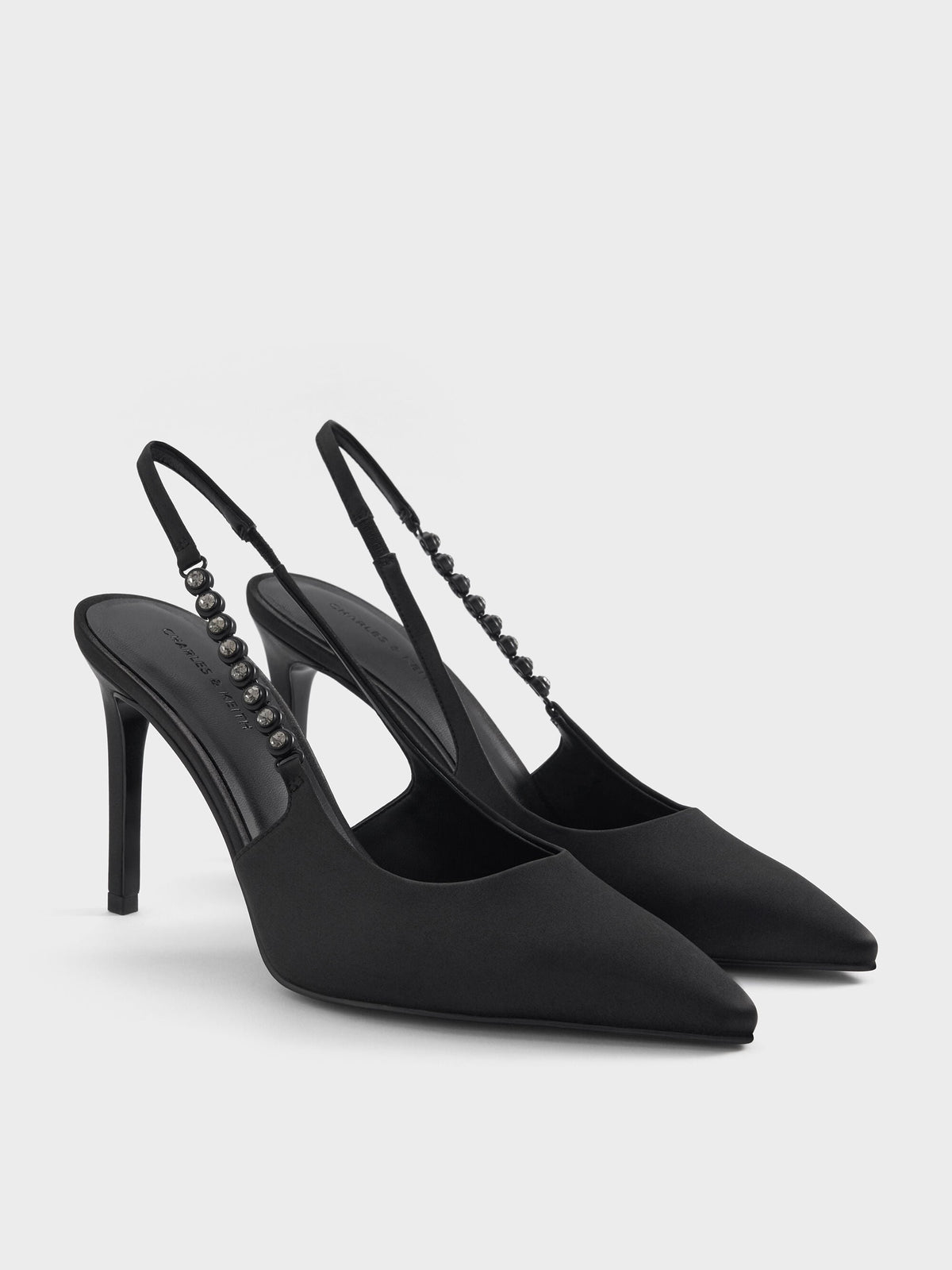 CHARLES & KEITH Featured / Flores Gem-Strap Slingback Pumps - Black