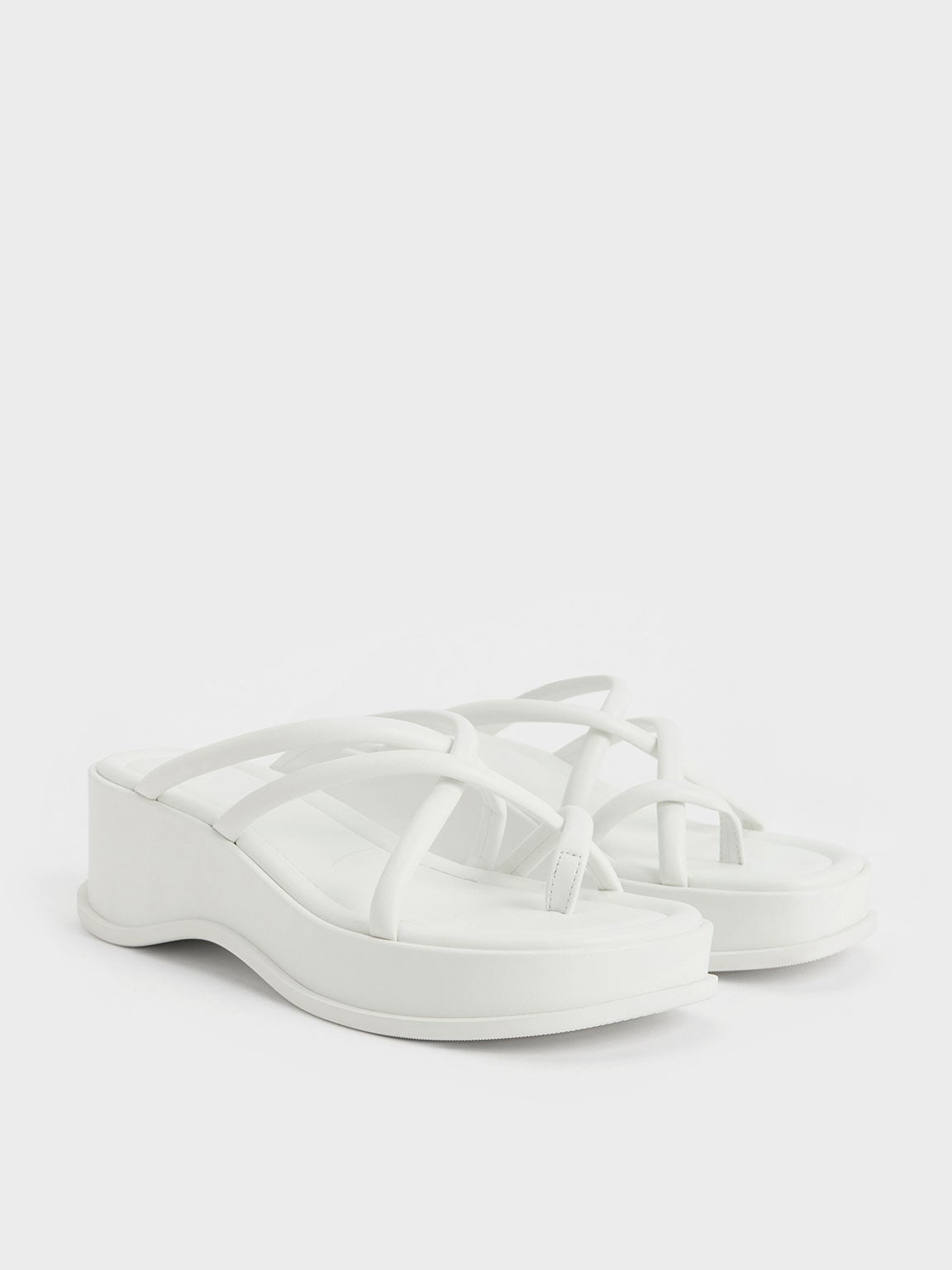 CHARLES & KEITH Value / Strappy Tubular Wedge Sandals - White