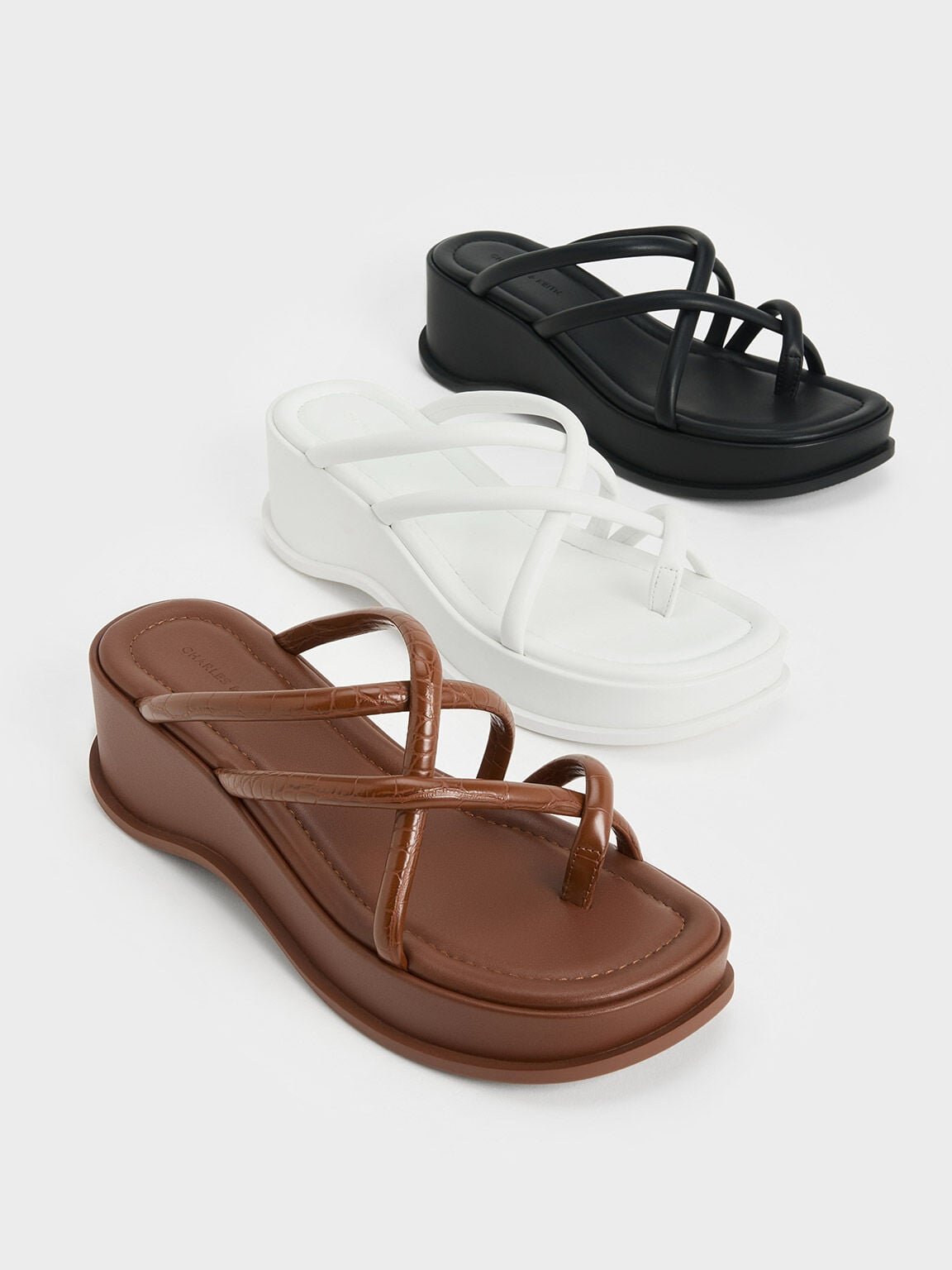 CHARLES & KEITH Value / Strappy Tubular Wedge Sandals - White