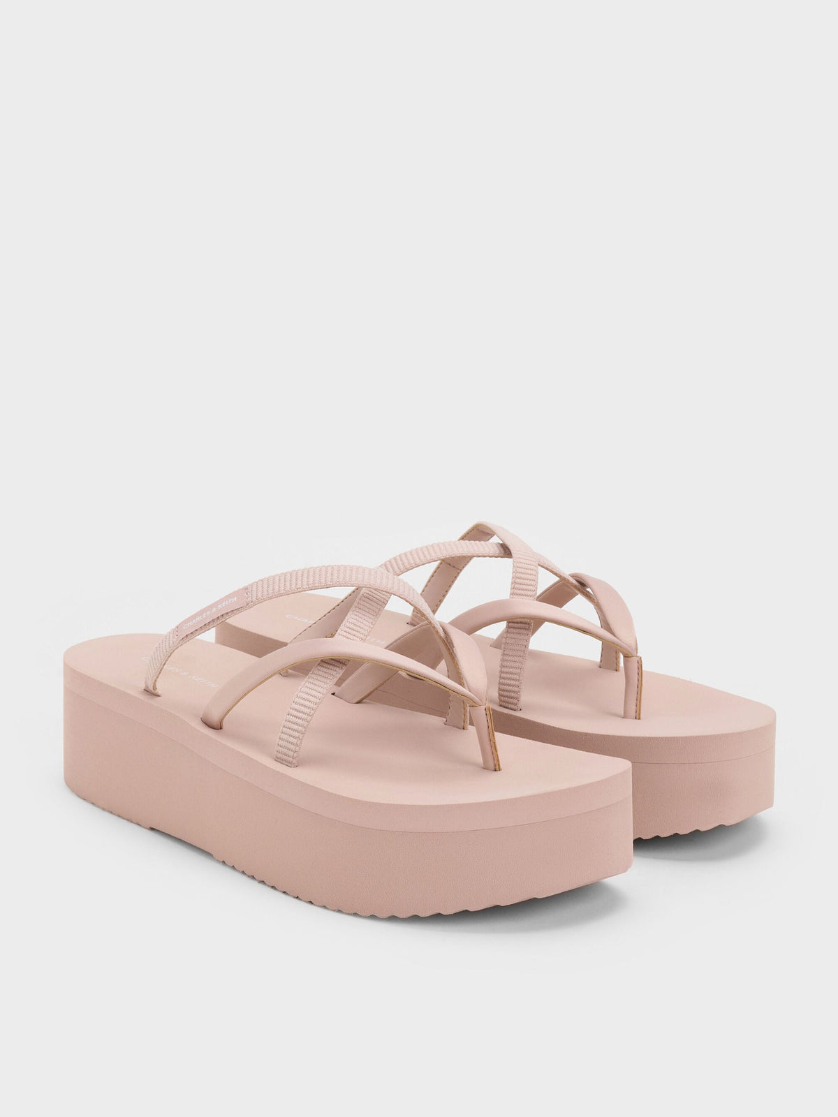 CHARLES & KEITH Special Offer / Levy Satin Strappy Flatform Sandals - Light Pink