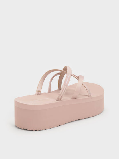 CHARLES & KEITH Special Offer / Levy Satin Strappy Flatform Sandals - Light Pink