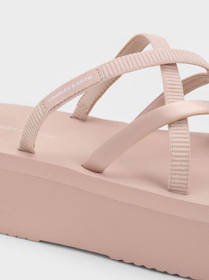 CHARLES & KEITH Special Offer / Levy Satin Strappy Flatform Sandals - Light Pink