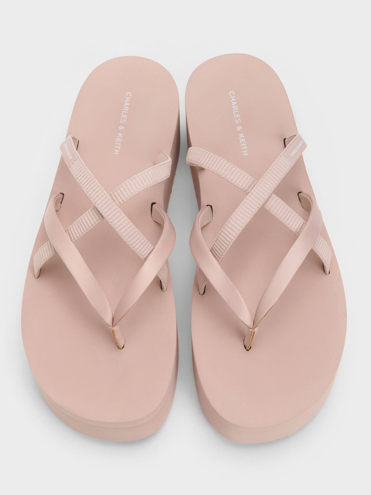 CHARLES & KEITH Special Offer / Levy Satin Strappy Flatform Sandals - Light Pink