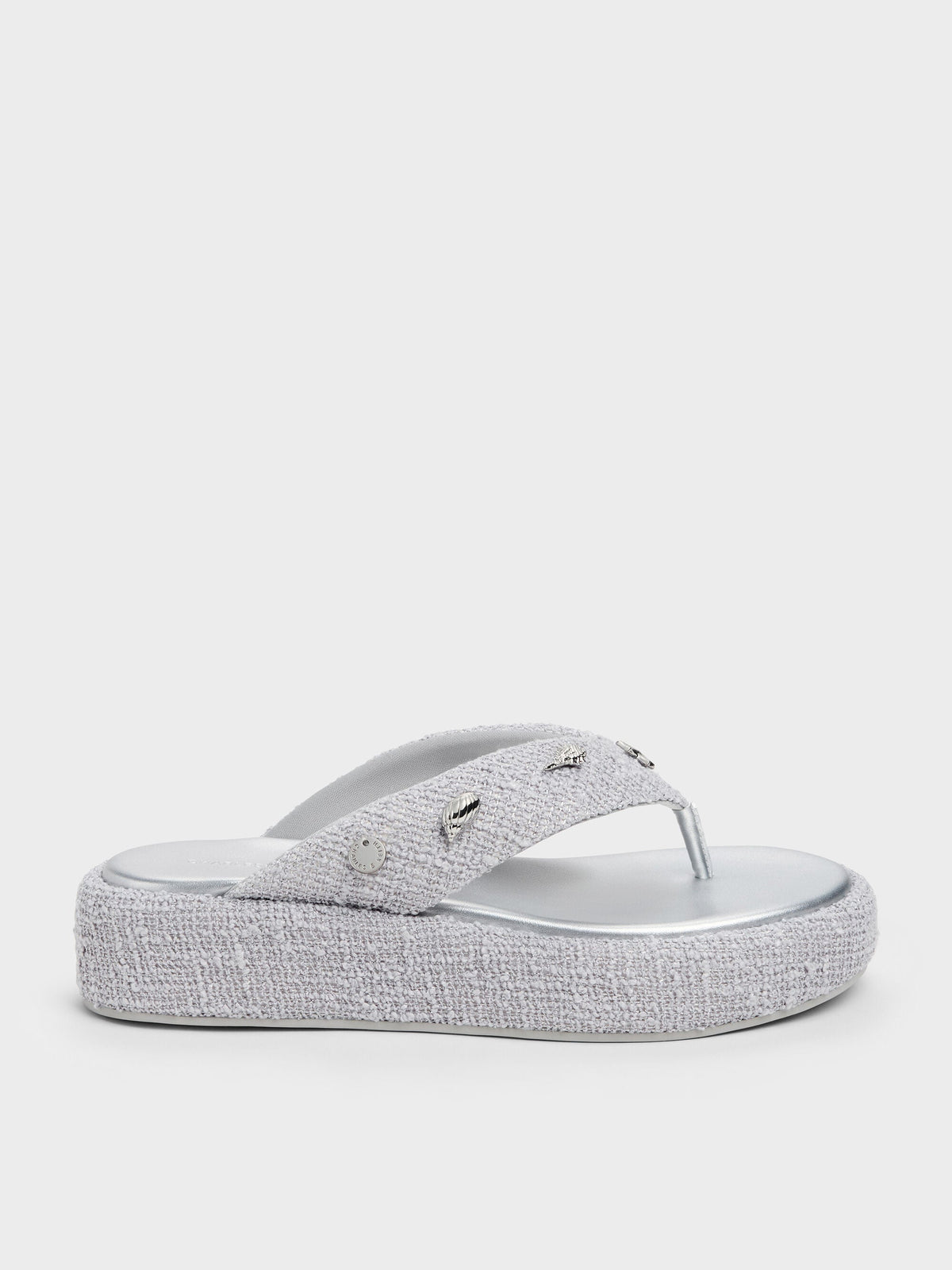 CHARLES & KEITH Latest / Tweed Beach Flatform Thong Sandals - Silver