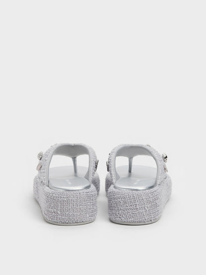 CHARLES & KEITH Latest / Tweed Beach Flatform Thong Sandals - Silver