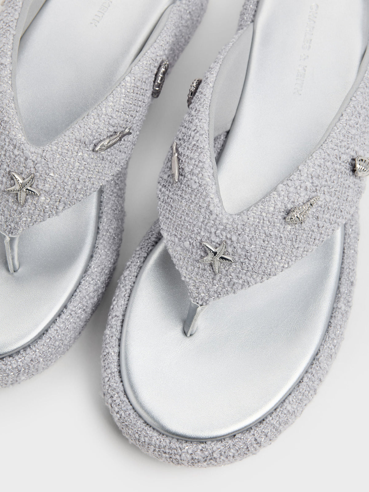 CHARLES & KEITH Latest / Tweed Beach Flatform Thong Sandals - Silver