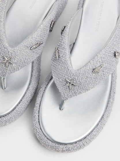 CHARLES & KEITH Latest / Tweed Beach Flatform Thong Sandals - Silver