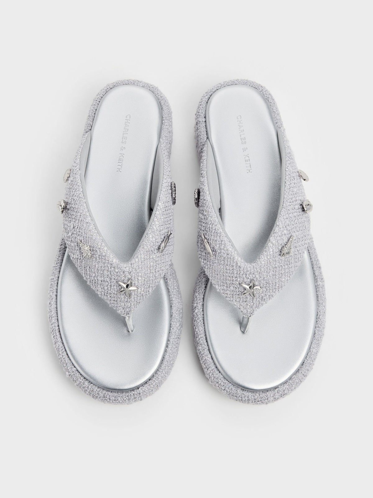 CHARLES & KEITH Latest / Tweed Beach Flatform Thong Sandals - Silver