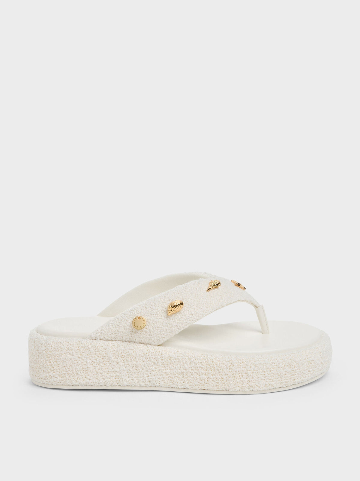 CHARLES & KEITH Hot Sale / Tweed Beach Flatform Thong Sandals - Chalk