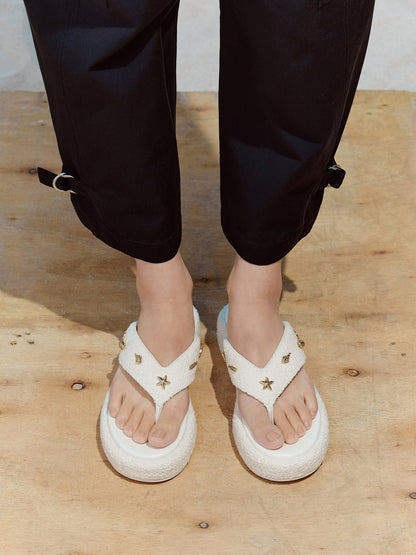 CHARLES & KEITH Hot Sale / Tweed Beach Flatform Thong Sandals - Chalk