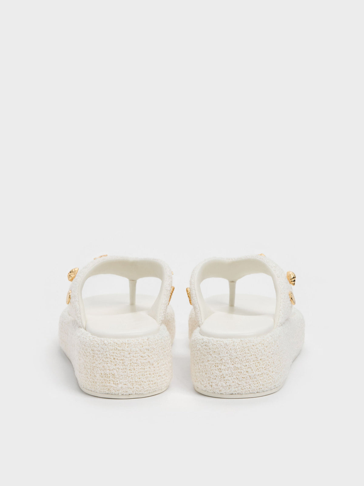 CHARLES & KEITH Hot Sale / Tweed Beach Flatform Thong Sandals - Chalk