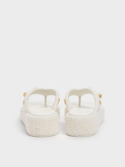 CHARLES & KEITH Hot Sale / Tweed Beach Flatform Thong Sandals - Chalk