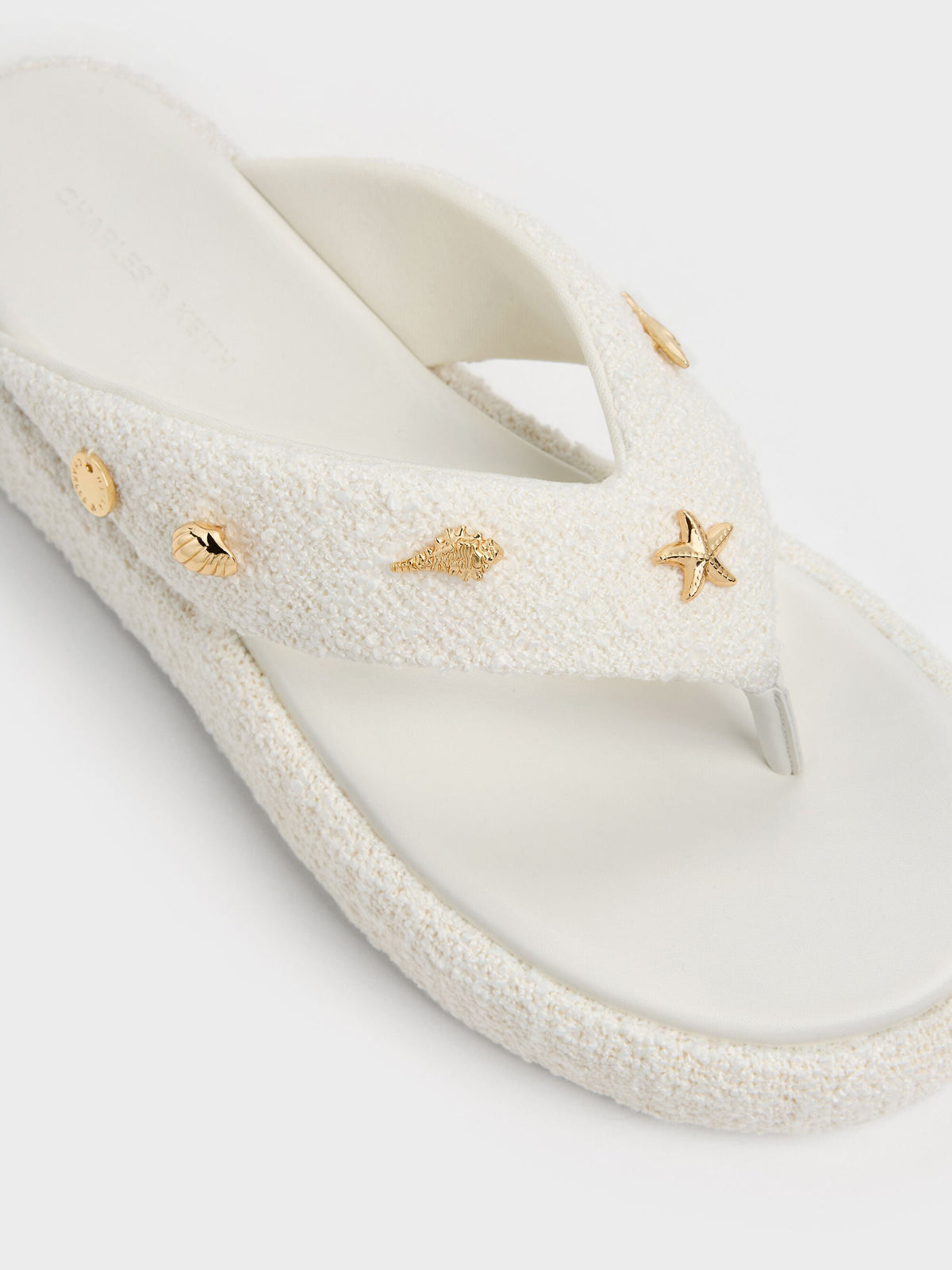 CHARLES & KEITH Hot Sale / Tweed Beach Flatform Thong Sandals - Chalk