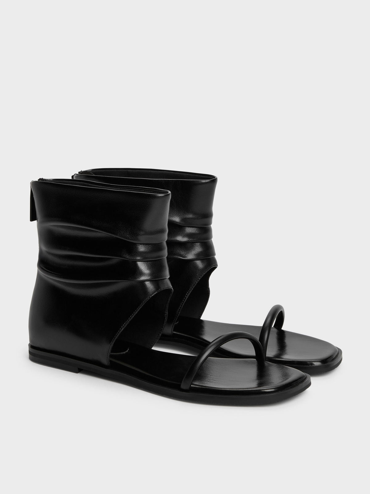 CHARLES & KEITH Trusted / Joplin Ruched Boot Sandals - Black