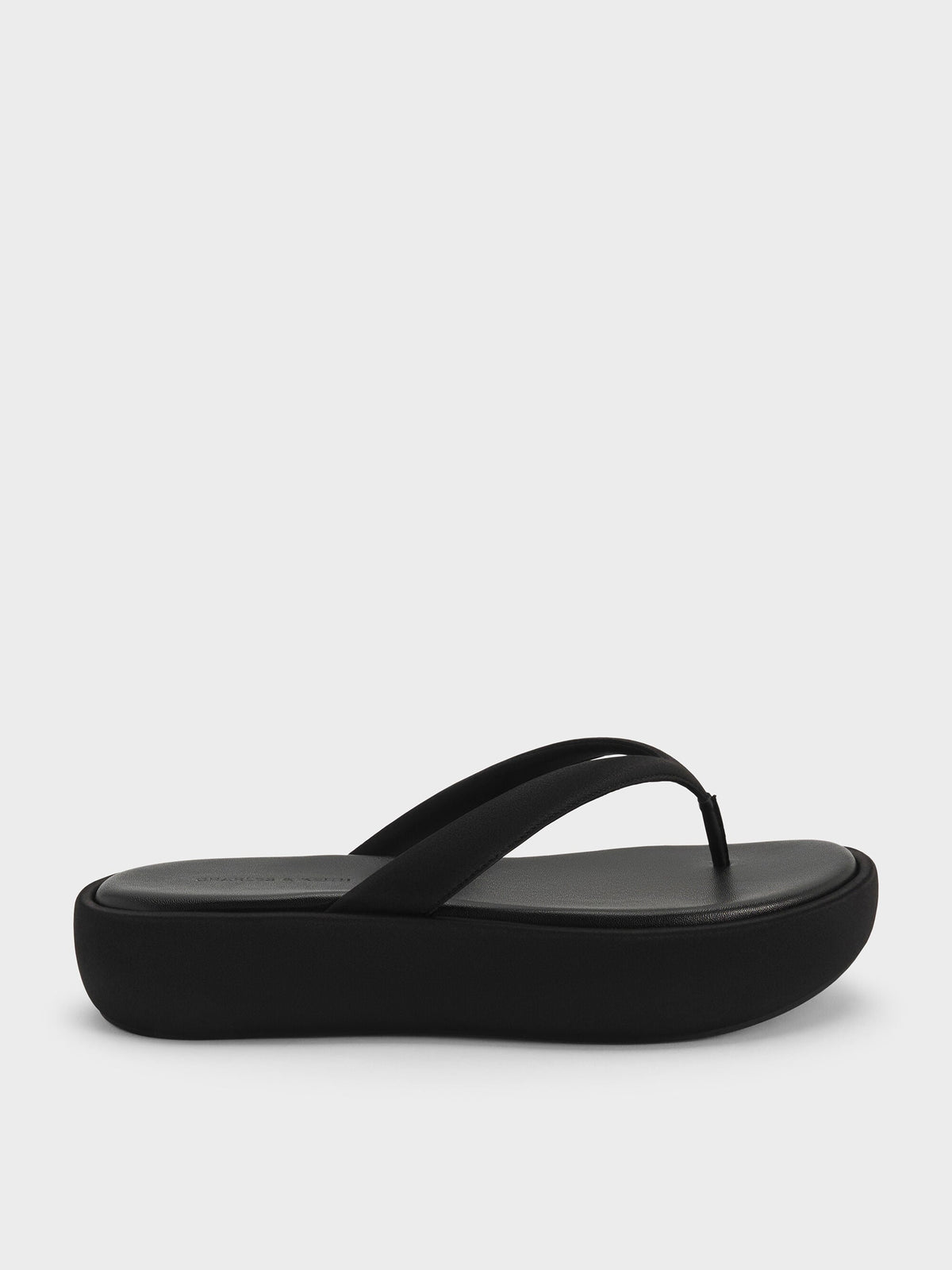 CHARLES & KEITH Hot Sale / Satin Thong Flatform Sandals - Black Textured