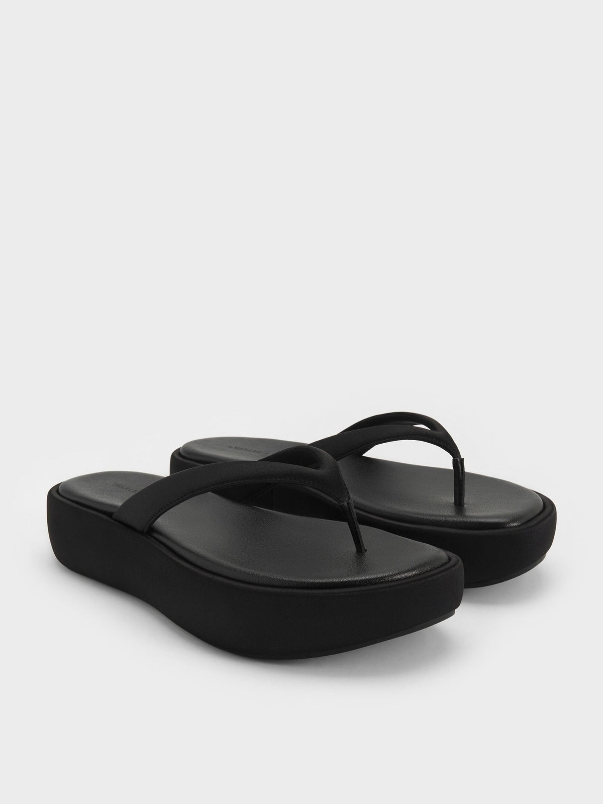CHARLES & KEITH Hot Sale / Satin Thong Flatform Sandals - Black Textured
