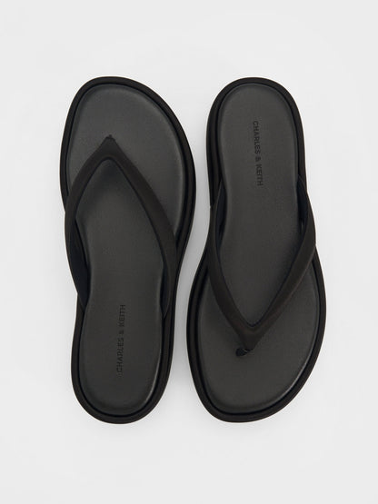 CHARLES & KEITH Hot Sale / Satin Thong Flatform Sandals - Black Textured