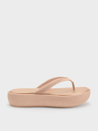 CHARLES & KEITH Quality / Satin Thong Flatform Sandals - Nude