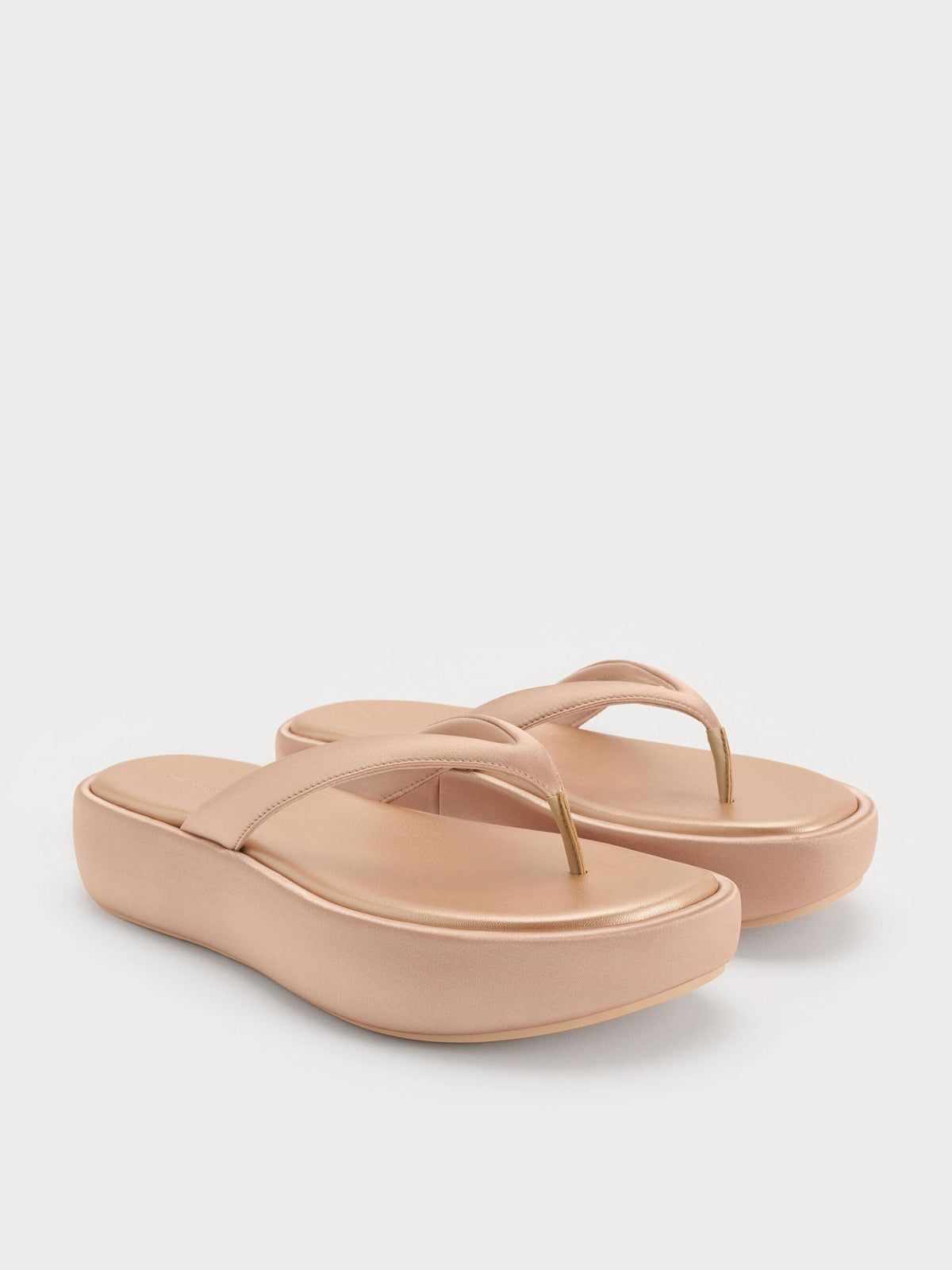 CHARLES & KEITH Quality / Satin Thong Flatform Sandals - Nude