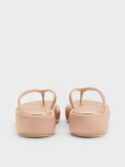 CHARLES & KEITH Quality / Satin Thong Flatform Sandals - Nude