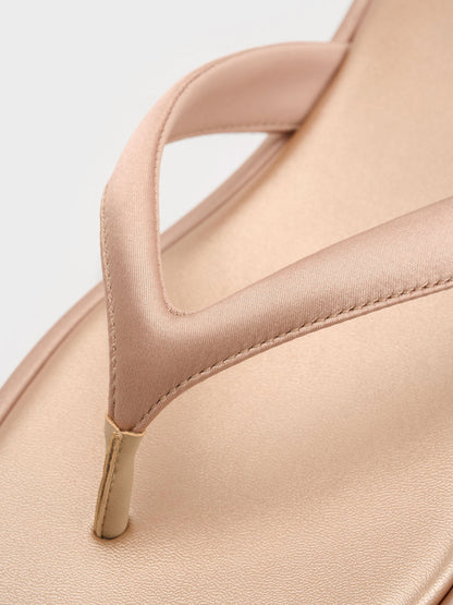 CHARLES & KEITH Quality / Satin Thong Flatform Sandals - Nude