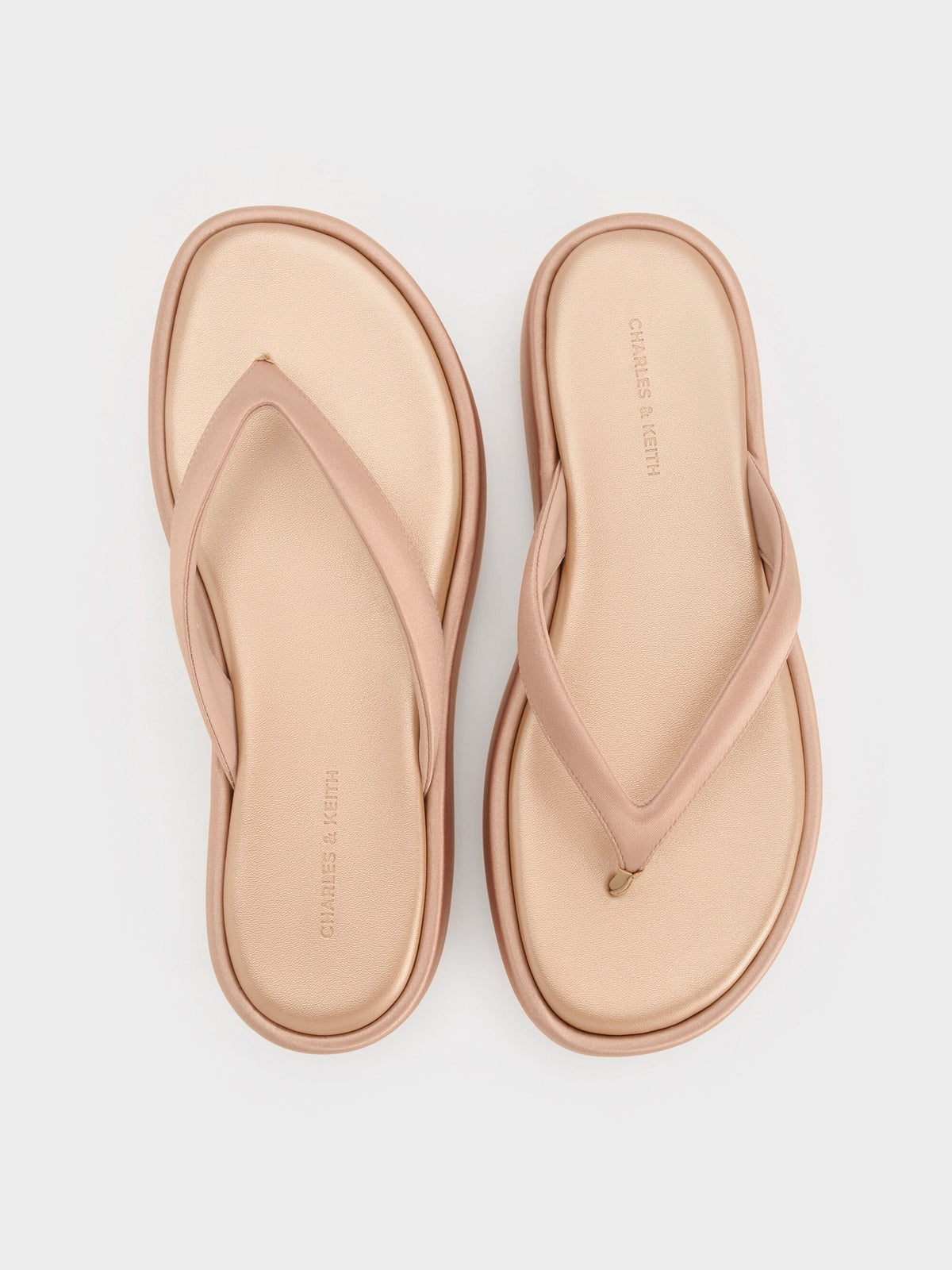 CHARLES & KEITH Quality / Satin Thong Flatform Sandals - Nude