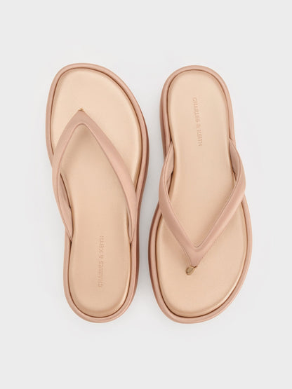 CHARLES & KEITH Quality / Satin Thong Flatform Sandals - Nude