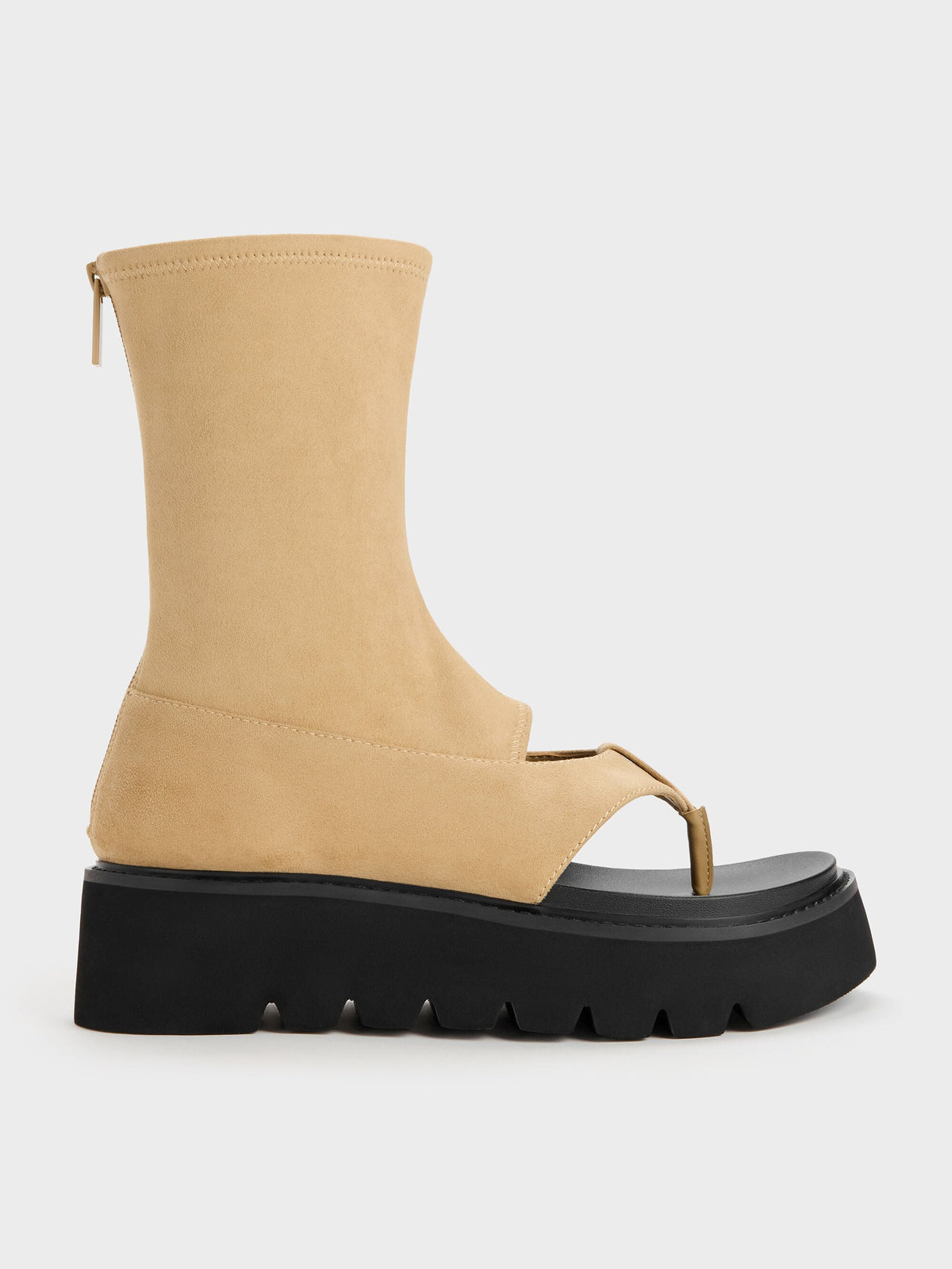 CHARLES & KEITH Trusted / Laine Faux Suede Platform Boot Sandals - Sand