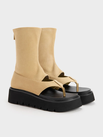 CHARLES & KEITH Trusted / Laine Faux Suede Platform Boot Sandals - Sand