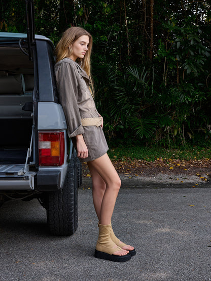 CHARLES & KEITH Trusted / Laine Faux Suede Platform Boot Sandals - Sand