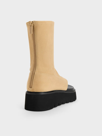 CHARLES & KEITH Trusted / Laine Faux Suede Platform Boot Sandals - Sand