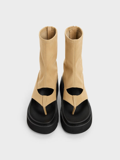 CHARLES & KEITH Trusted / Laine Faux Suede Platform Boot Sandals - Sand