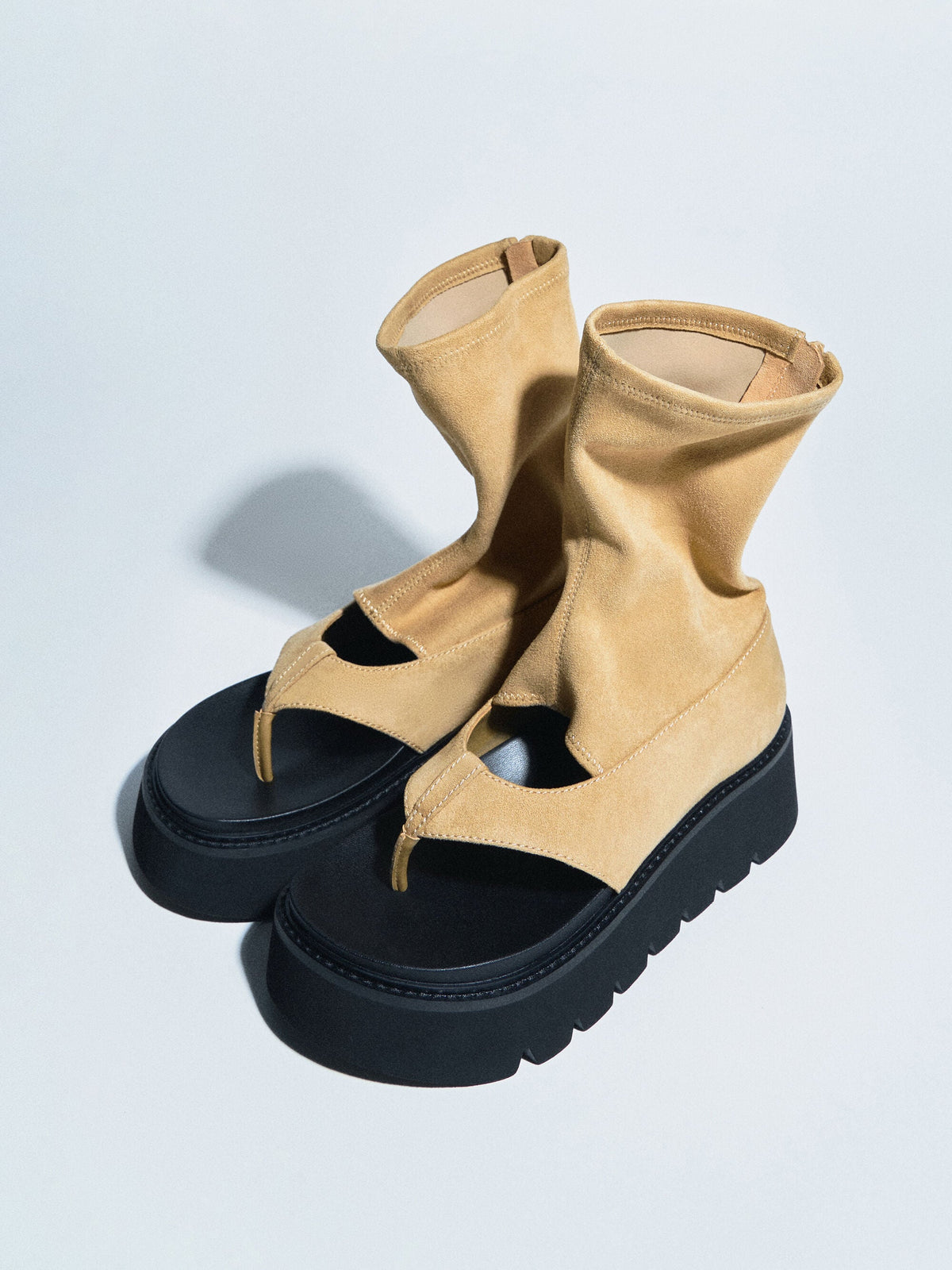 CHARLES & KEITH Trusted / Laine Faux Suede Platform Boot Sandals - Sand