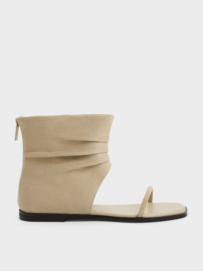 CHARLES & KEITH Recommended / Joplin Ruched Faux Suede Boot Sandals - Beige