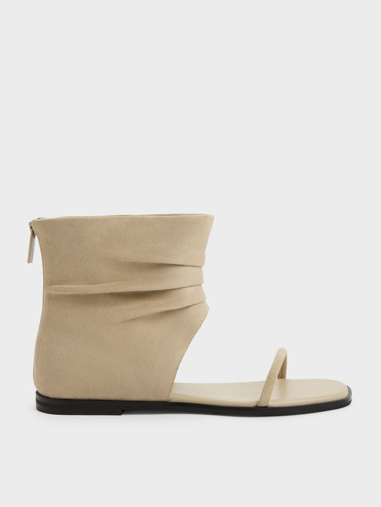 CHARLES & KEITH Recommended / Joplin Ruched Faux Suede Boot Sandals - Beige