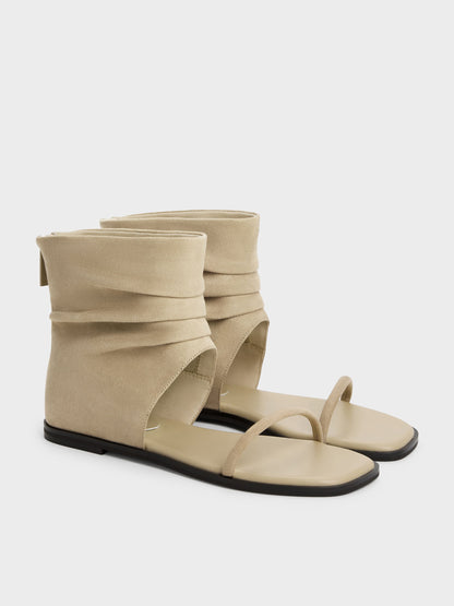 CHARLES & KEITH Recommended / Joplin Ruched Faux Suede Boot Sandals - Beige